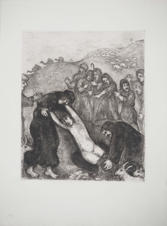 Joseph et ses frères, Gravure originale signée Marc Chagall