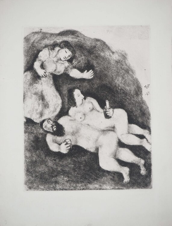 Loth et ses filles, Gravure originale Marc Chagall
