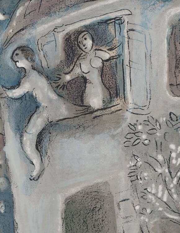 La Bible, La fuite de David, Lithographie originale Marc Chagall