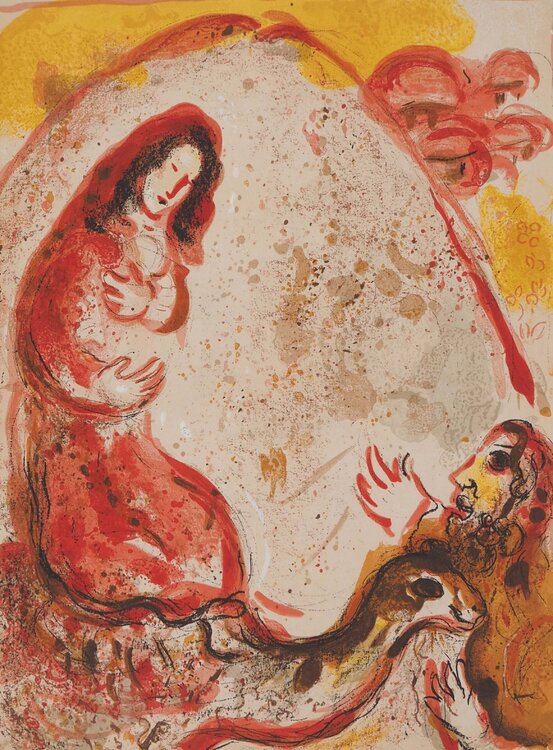 La Bible, Rachel et le trésor, Lithographie originale Marc Chagall