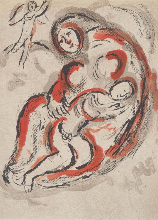 La Bible, Agar en mère protectrice, Lithographie originale Marc Chagall