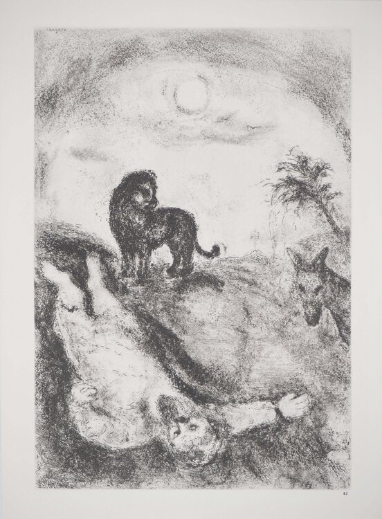 Prophète rebelle tué par un lion Marc Chagall