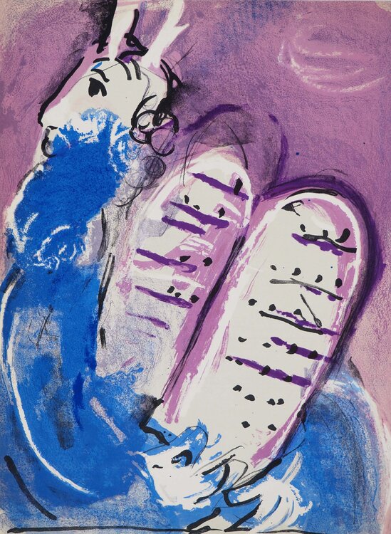 La Bible, Moises et les dix commandements, Lithographie originale Marc Chagall