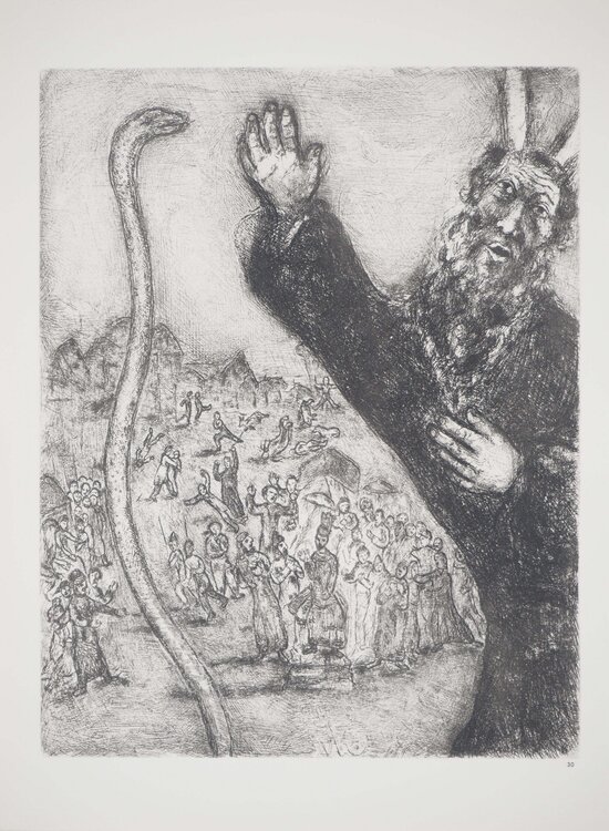 Le bâton de Moise se transformant en serpent Marc Chagall