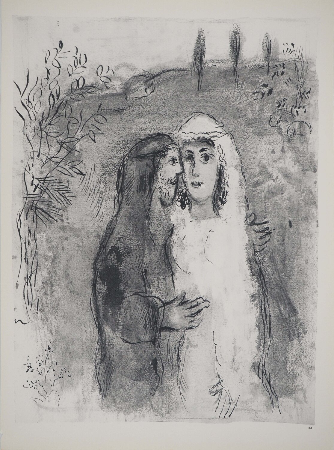 La Bible, Le mariage bucolique, Rachel et Jacob, Héliogravure Marc Chagall Impresión en venta