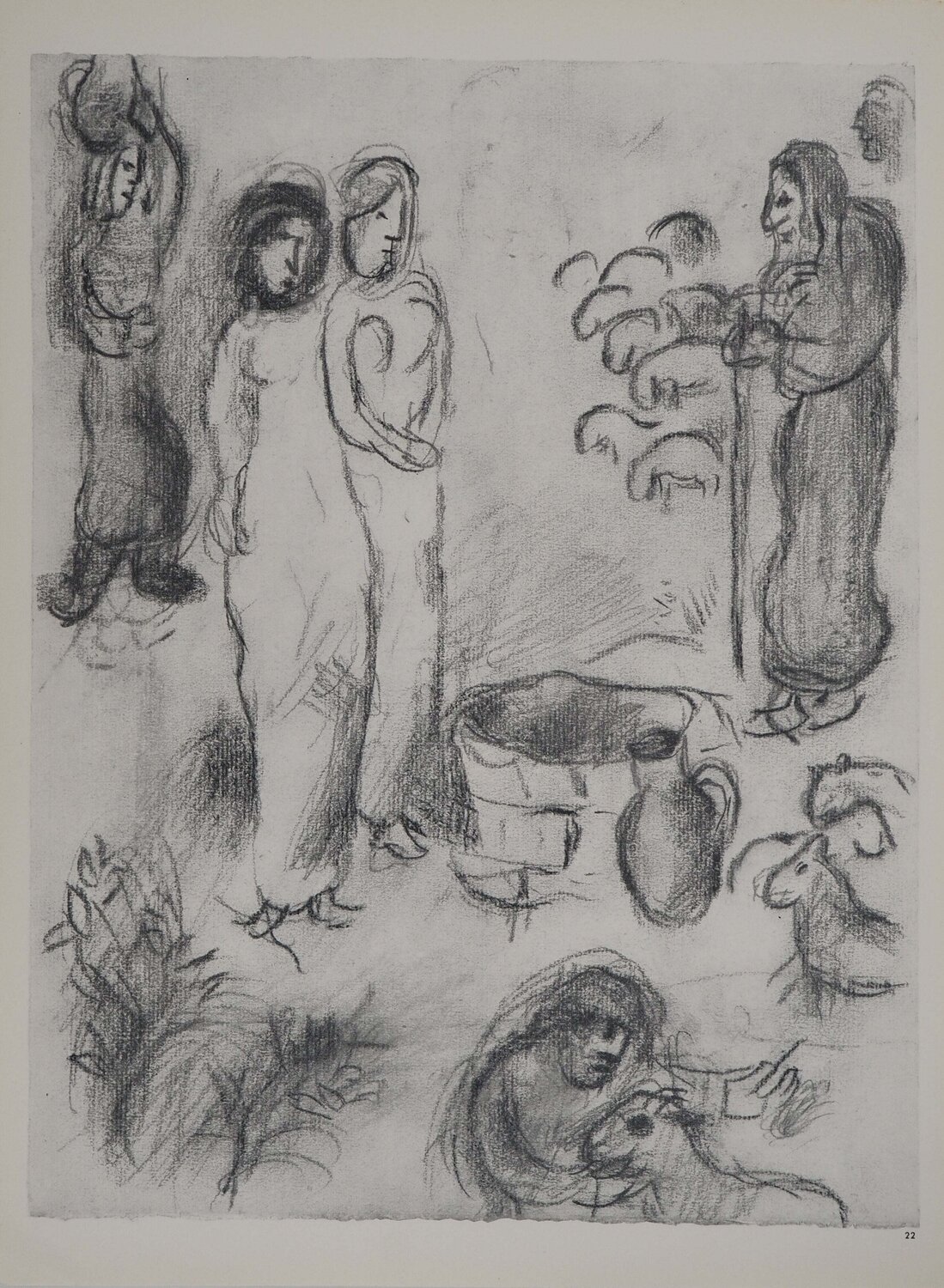 La Bible, Les deux filles au puit, Léa et Rachel, Héliogravure Marc Chagall Édition à vendre