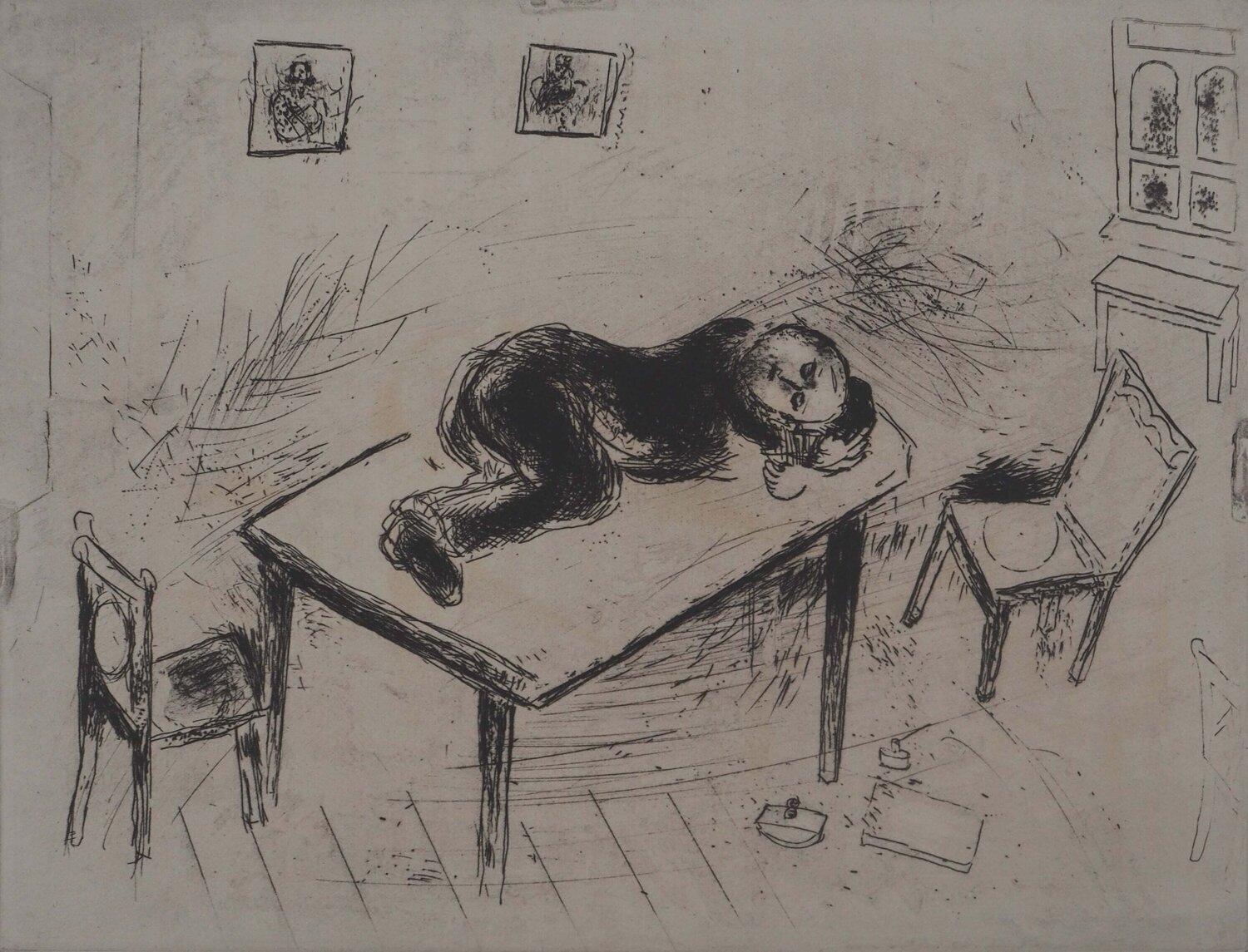 Une sieste spartiate, (Tchitchikov couchait au bureau) Marc Chagall Druck zu verkaufen