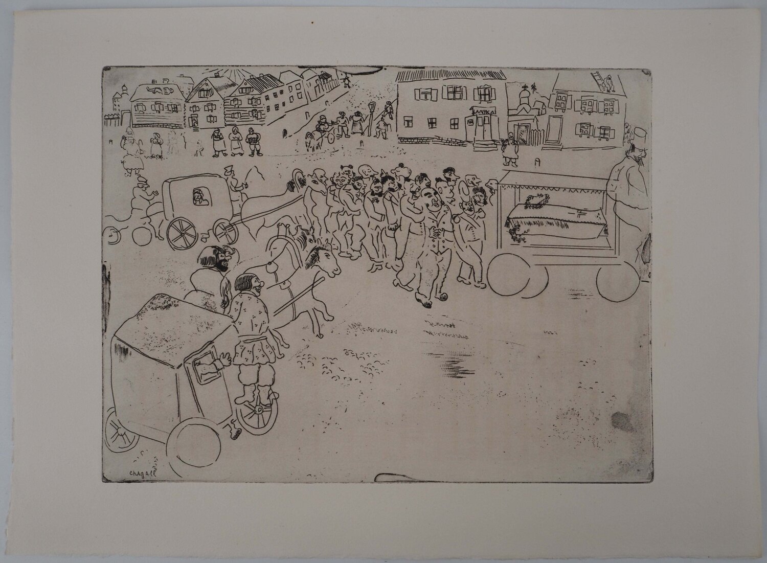 Le convoi funèbre, Gravure originale signée Marc Chagall Afdruk te koop