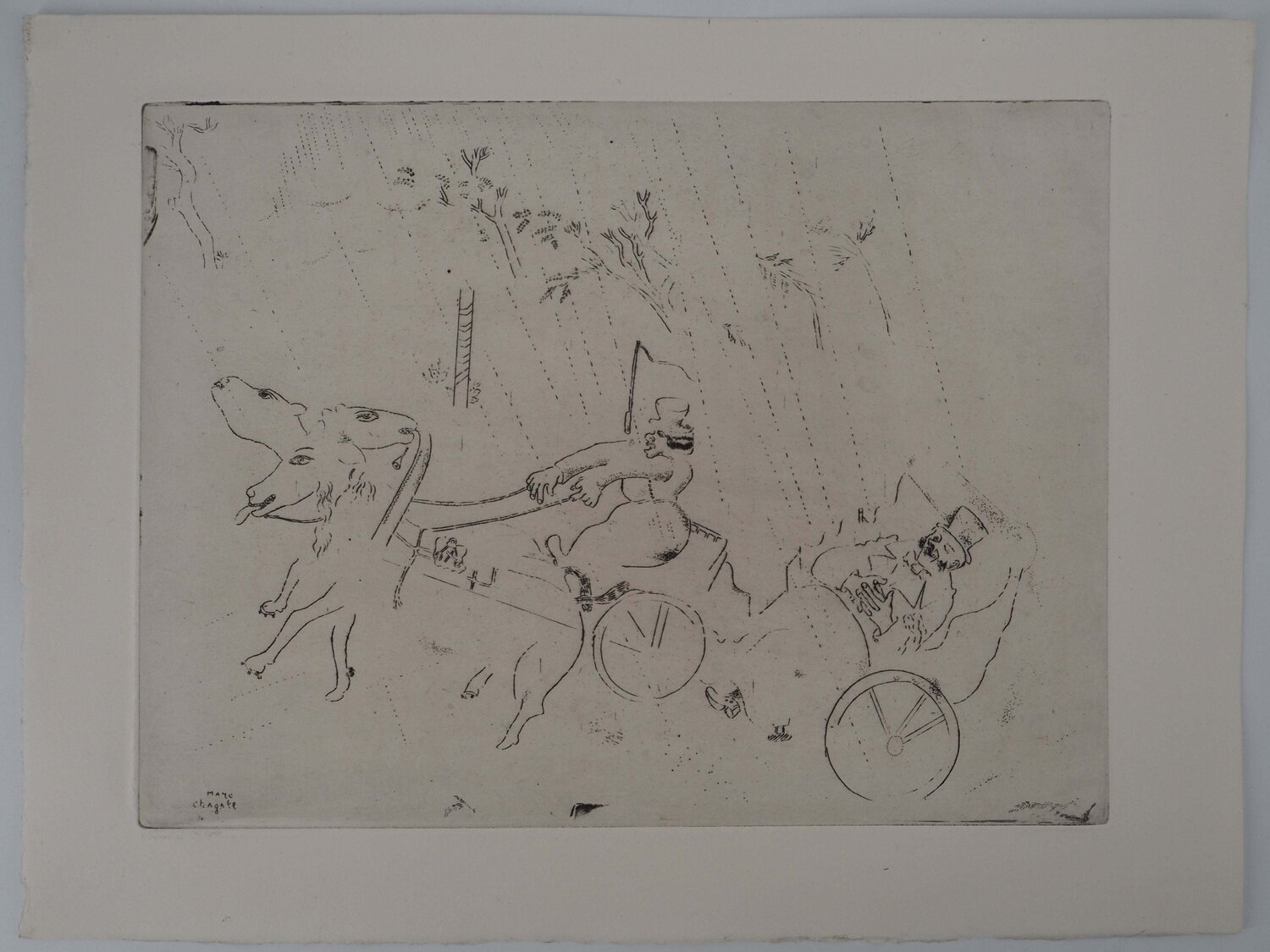 Le voyage en calèche, Gravure originale signée Marc Chagall Afdruk te koop