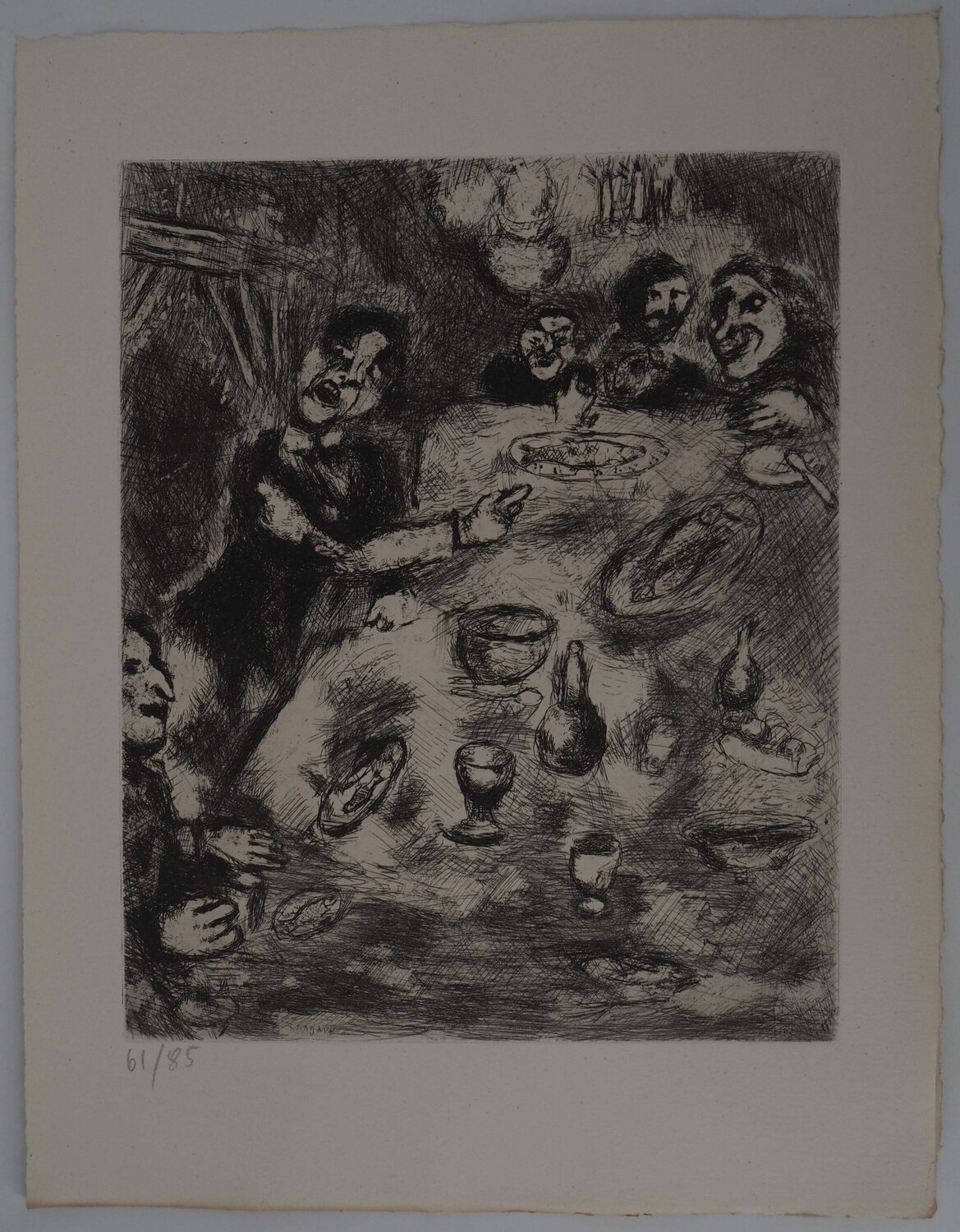 Le dîner, Gravure originale signée Marc Chagall Afdruk te koop