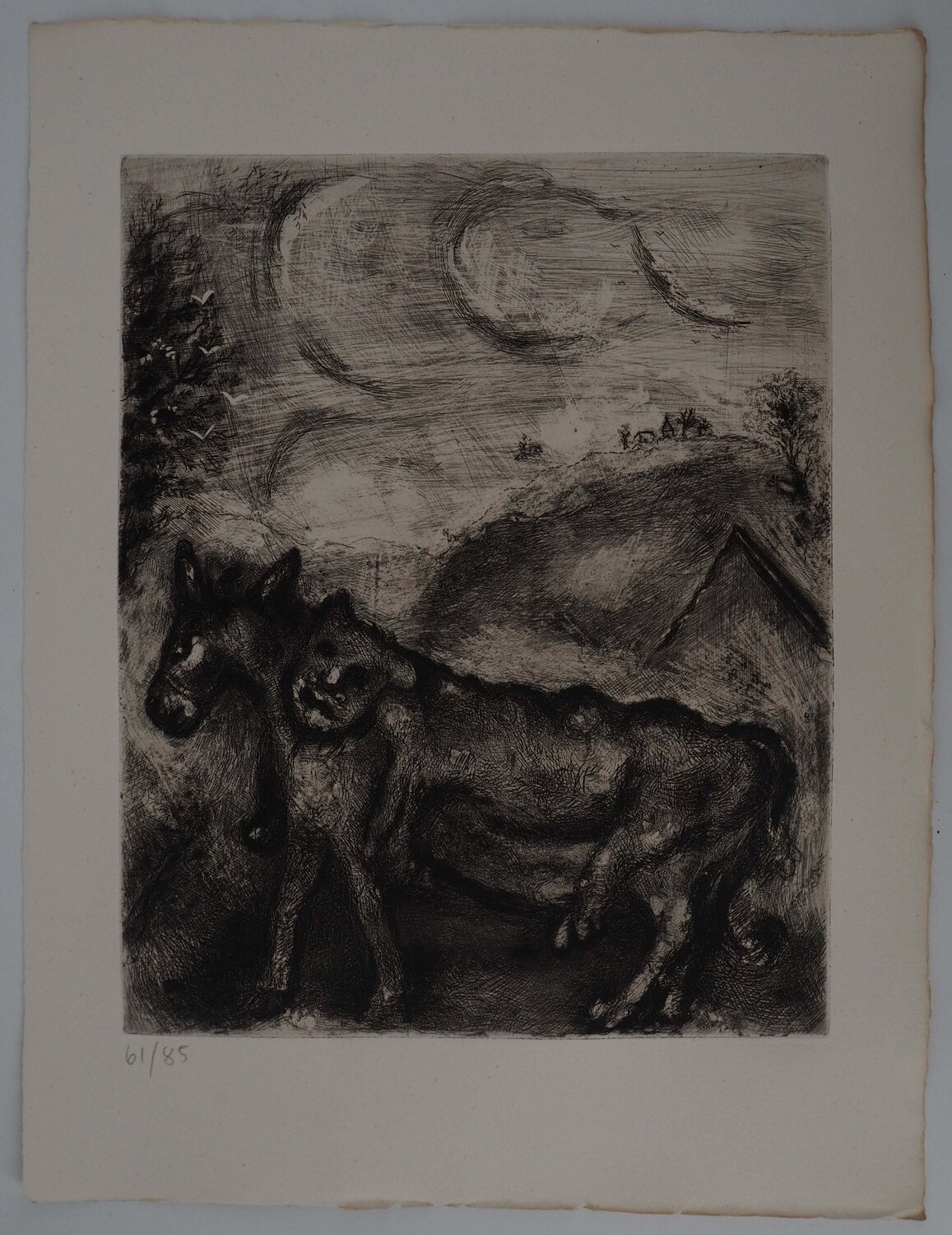 L'âne et le lion, Gravure originale signée Marc Chagall Afdruk te koop