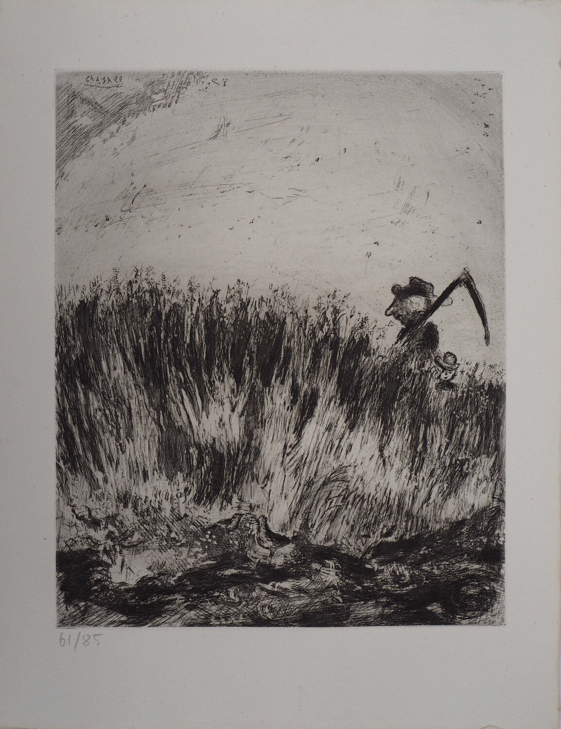 Le champ, Gravure originale signée Marc Chagall Druck zu verkaufen