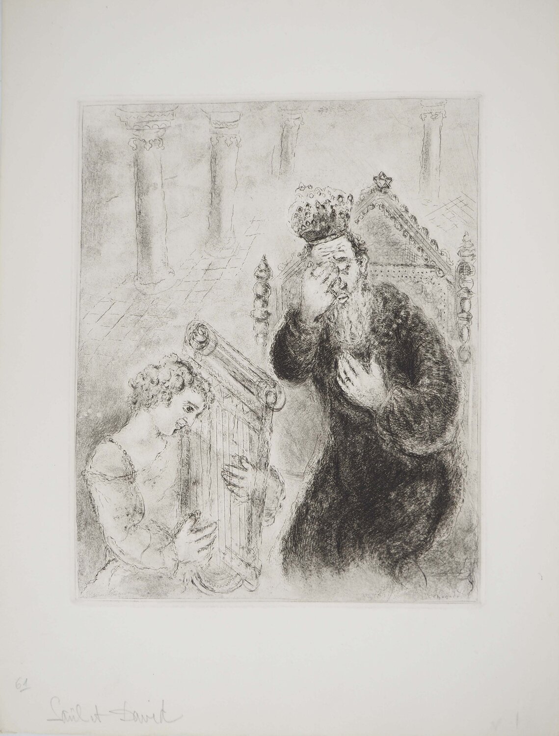 Saül et David, Gravure originale signée Marc Chagall Impresión en venta
