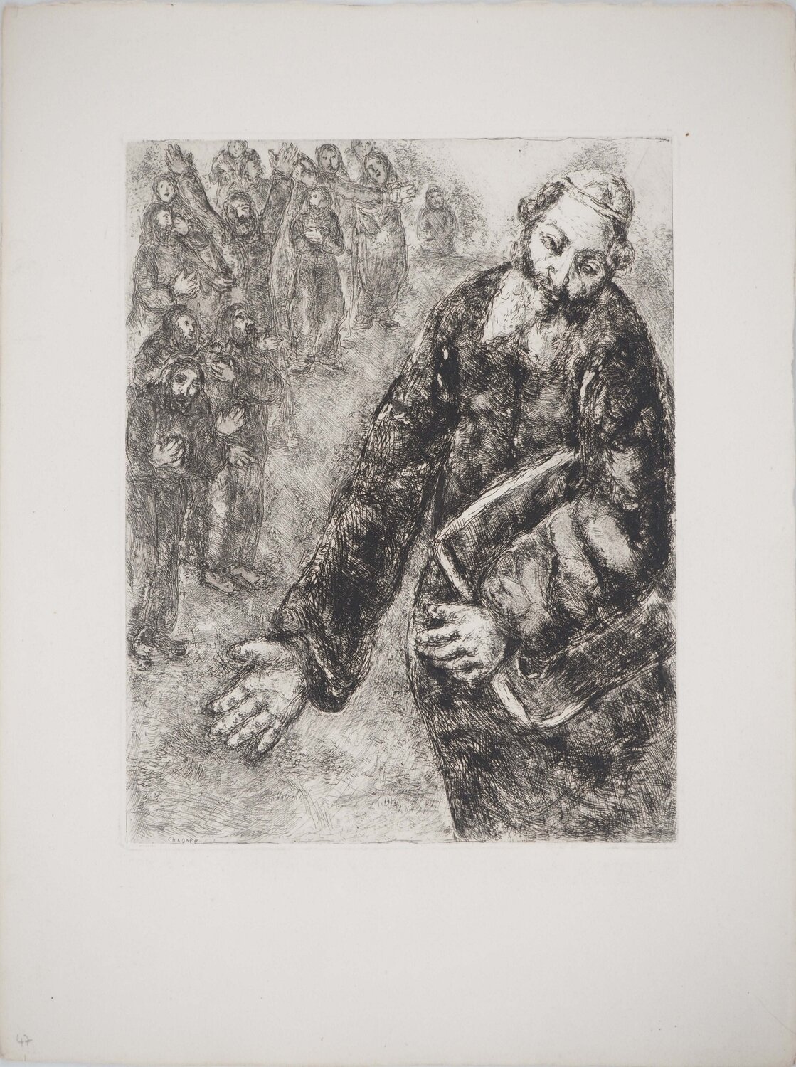 Josué lit les paroles de la loi, Gravure originale signée Marc Chagall Impresión en venta