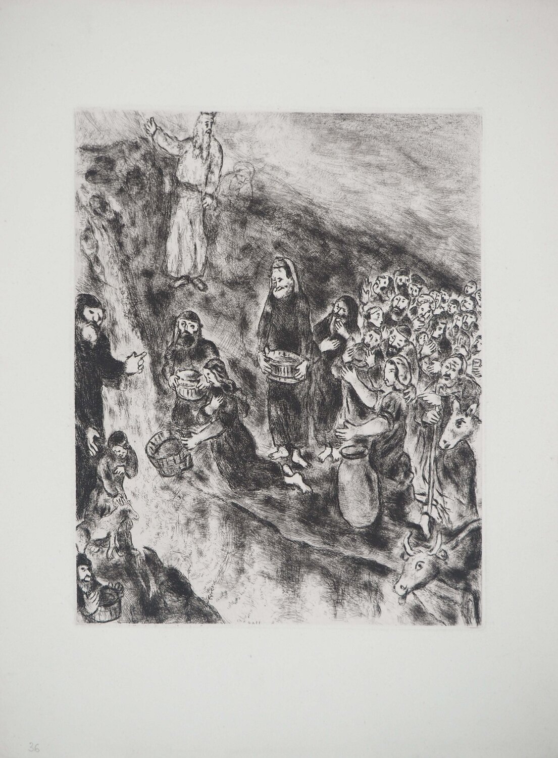 Moïse fait jaillir l'eau du rocher, Gravure originale signée Marc Chagall Druck zu verkaufen