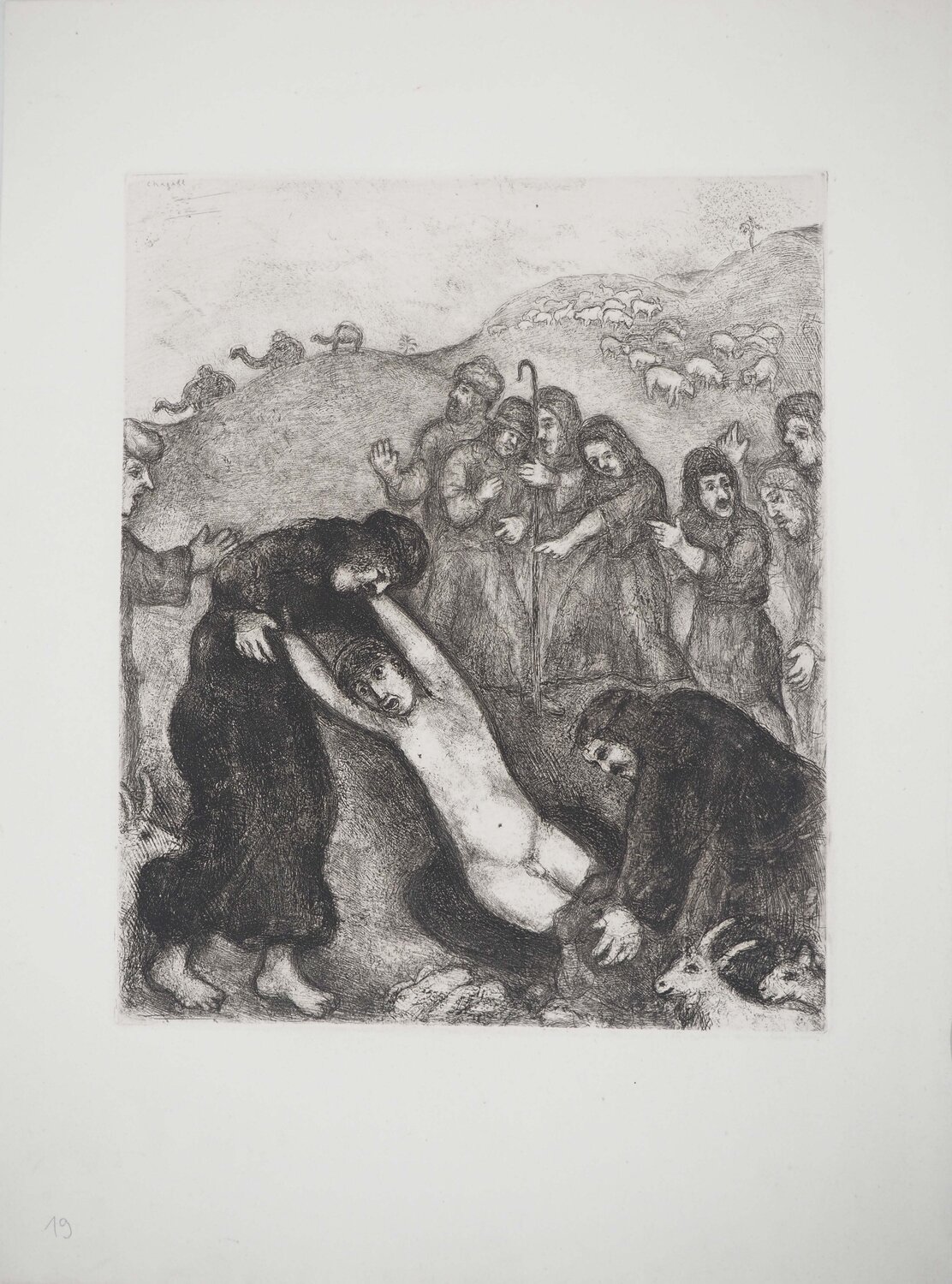 Joseph et ses frères, Gravure originale signée Marc Chagall Stampa in vendita