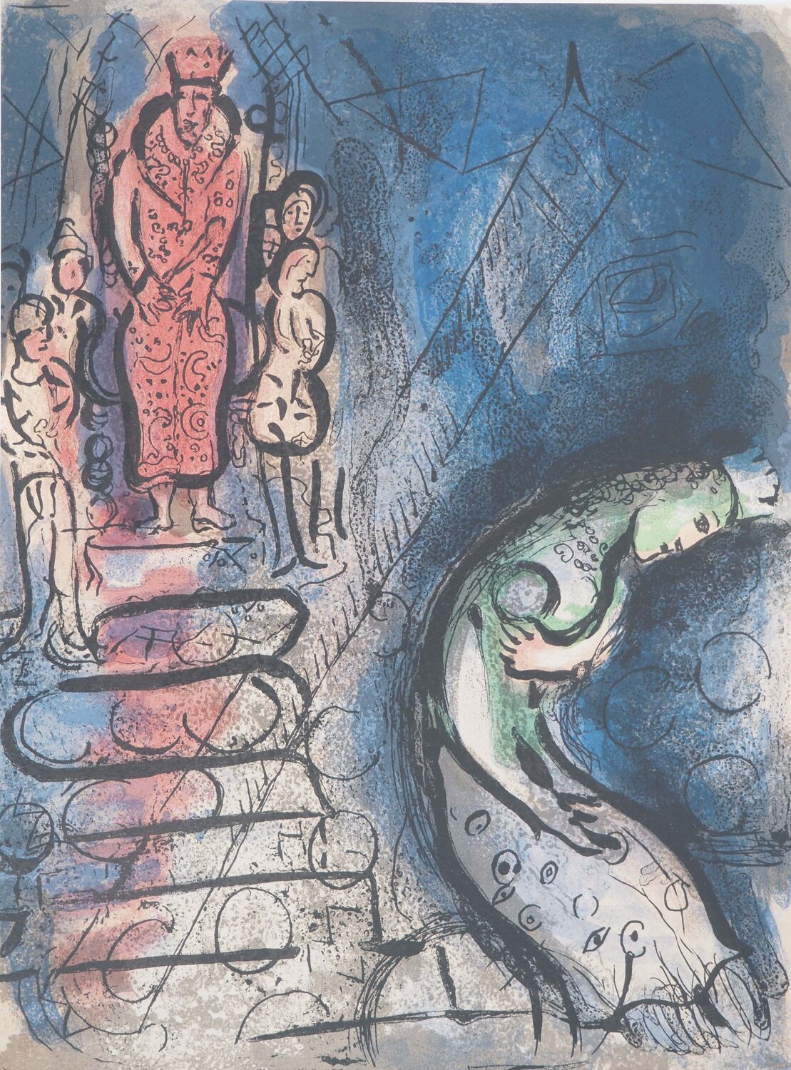 La Bible, Vasthi chassée, Lithographie originale Marc Chagall Afdruk te koop