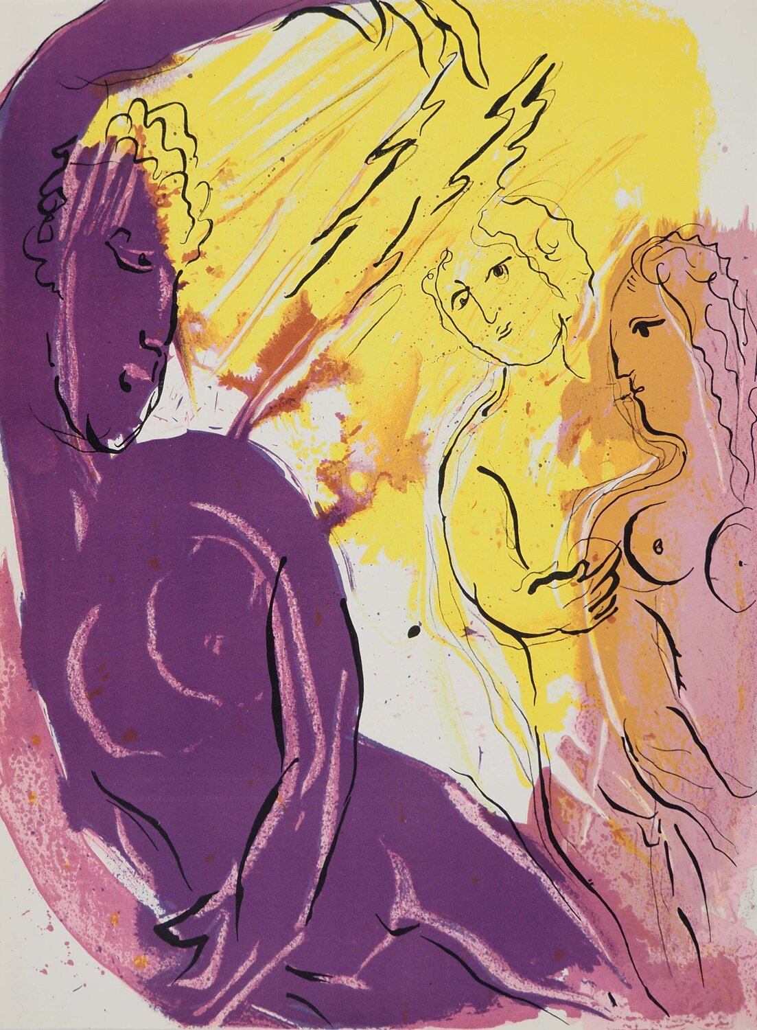 La Bible, La bénédiction de l'ange, Lithographie originale Marc Chagall Print for sale