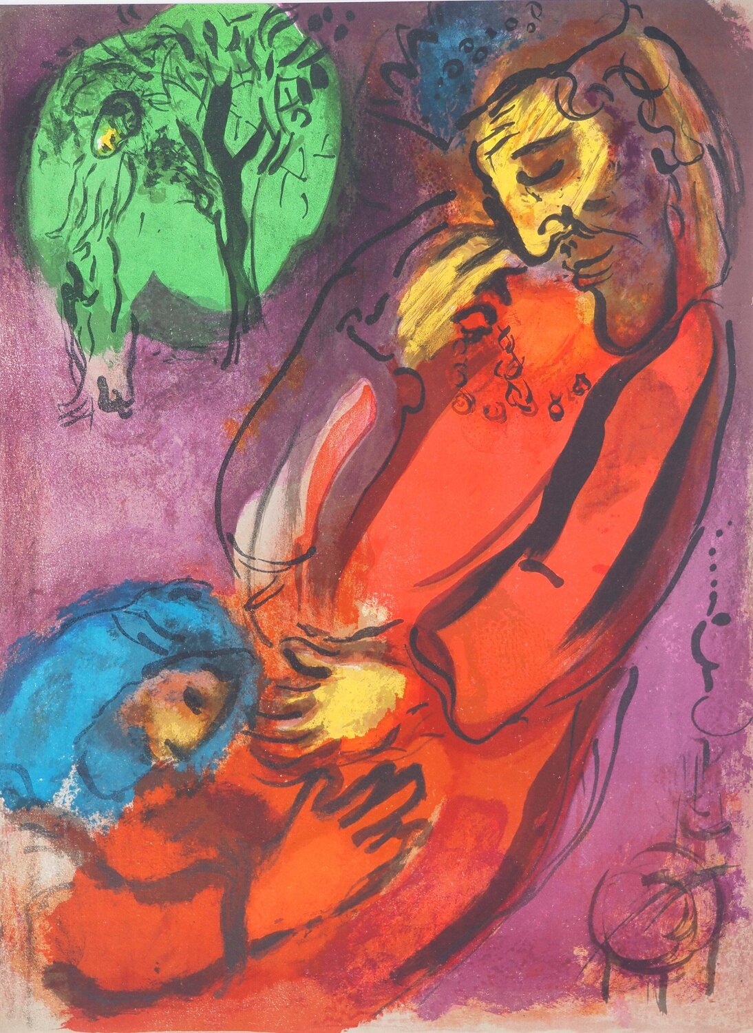 La Bible, Le pardon de David, Lithographie originale Marc Chagall Afdruk te koop