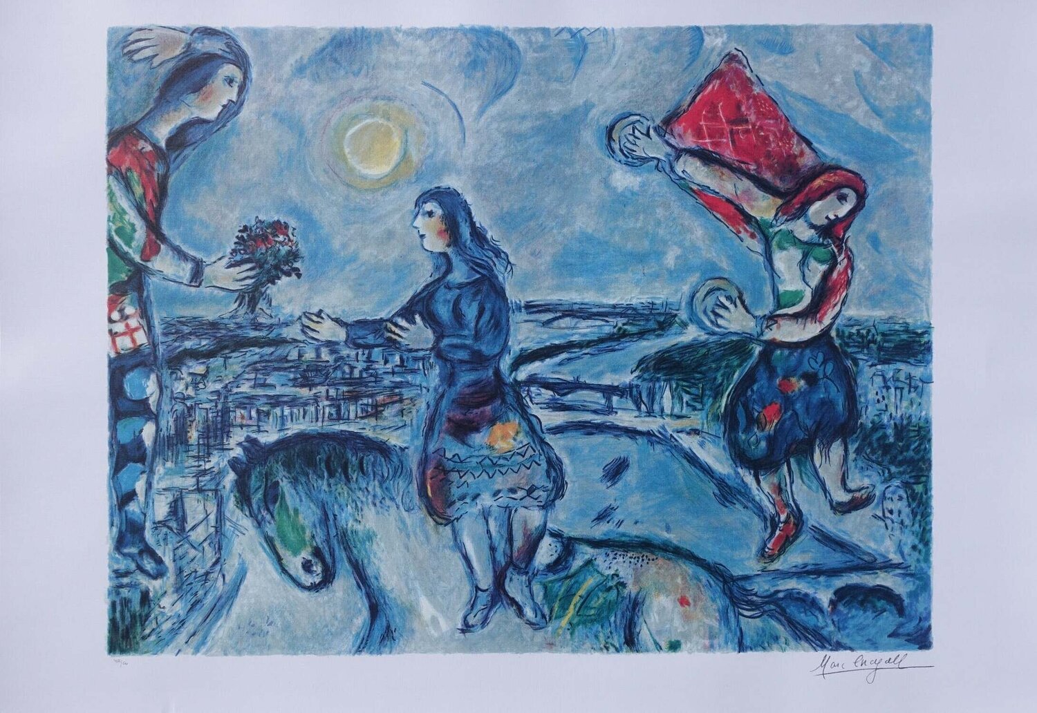 Amoureux sur les toits de Paris Marc Chagall Stampa in vendita