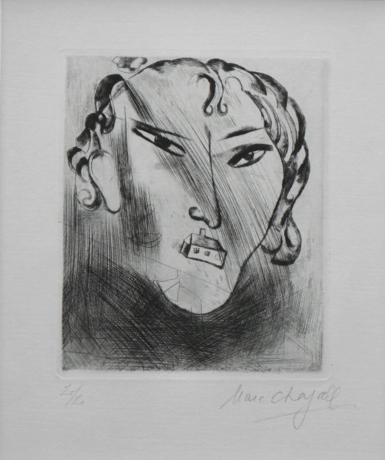 Selbstbildnis mit Haus im Gesicht Marc Chagall