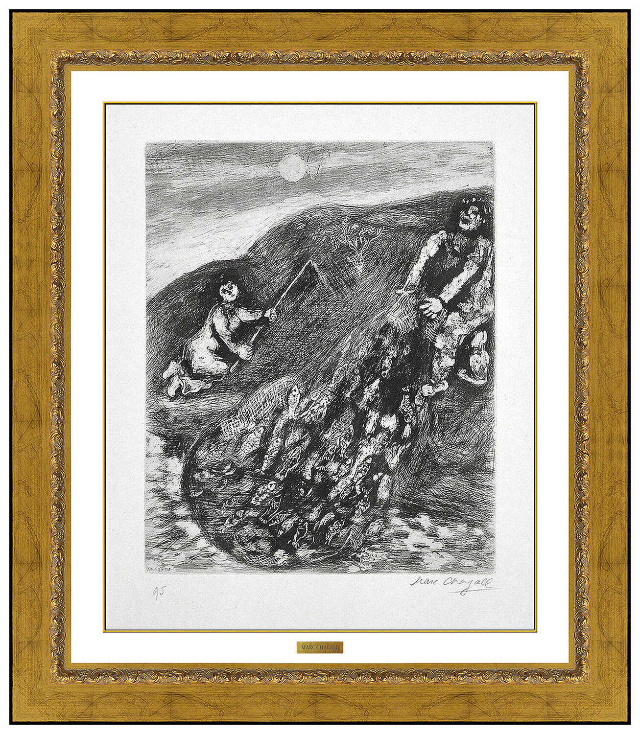 Les Poissons et Le Berger qui Joue de la Flute Marc Chagall Stampa in vendita