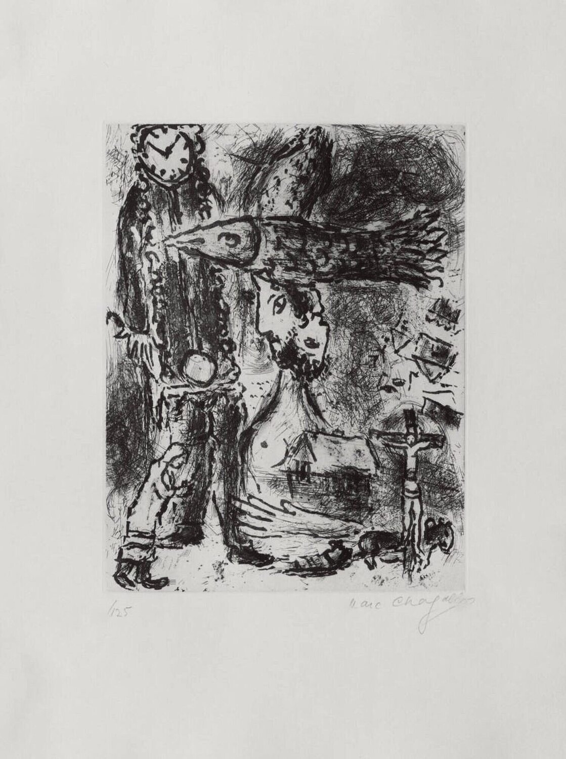 Composition A L'Horloge Marc Chagall