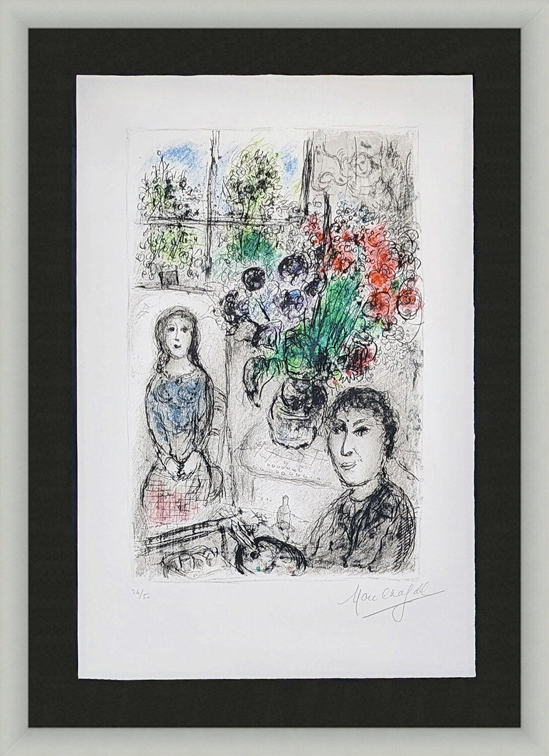 LE CHEVALET AUX FLEURS (MOURLOT 838) Marc Chagall