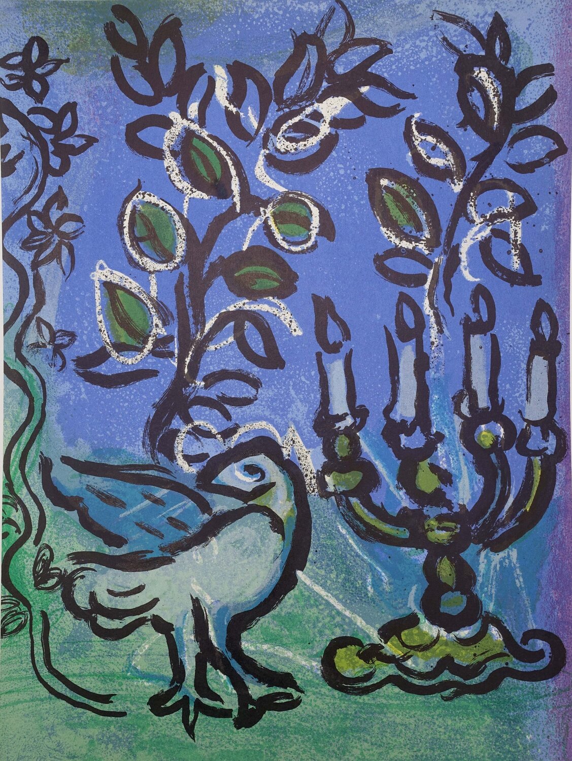 Colombe et chandelier Menorah Marc Chagall Print for sale