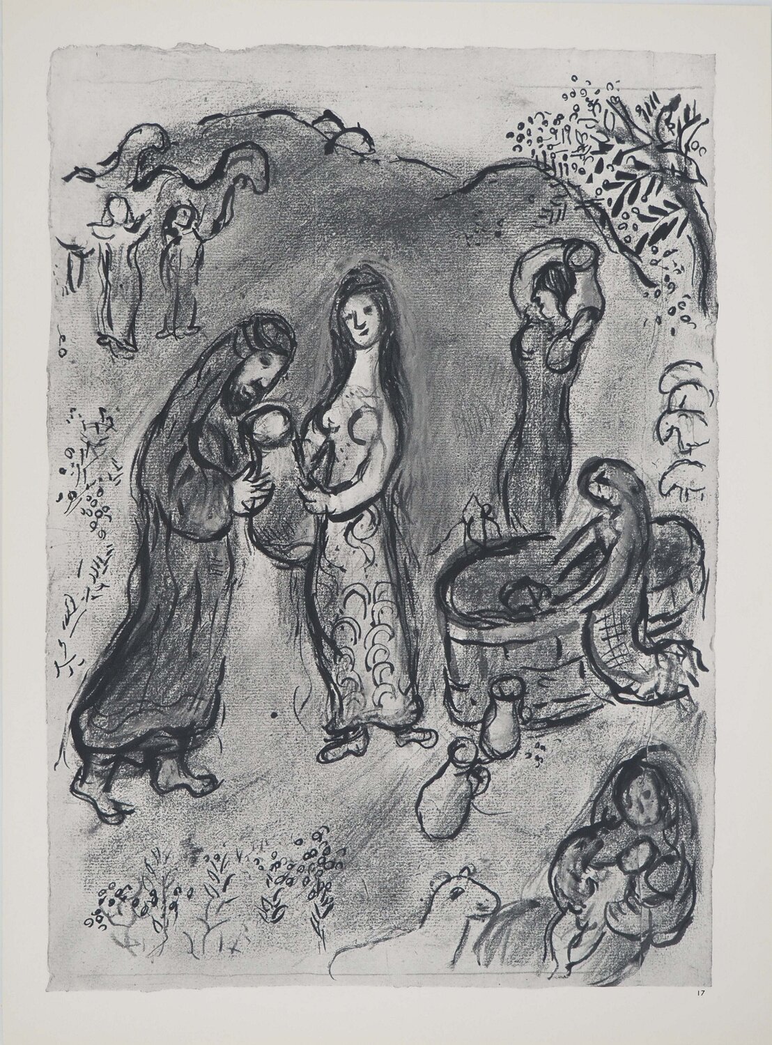 La Bible, Rébecca donne à boire aux serviteurs d'Abraham, Héliogravure Marc Chagall Druck zu verkaufen