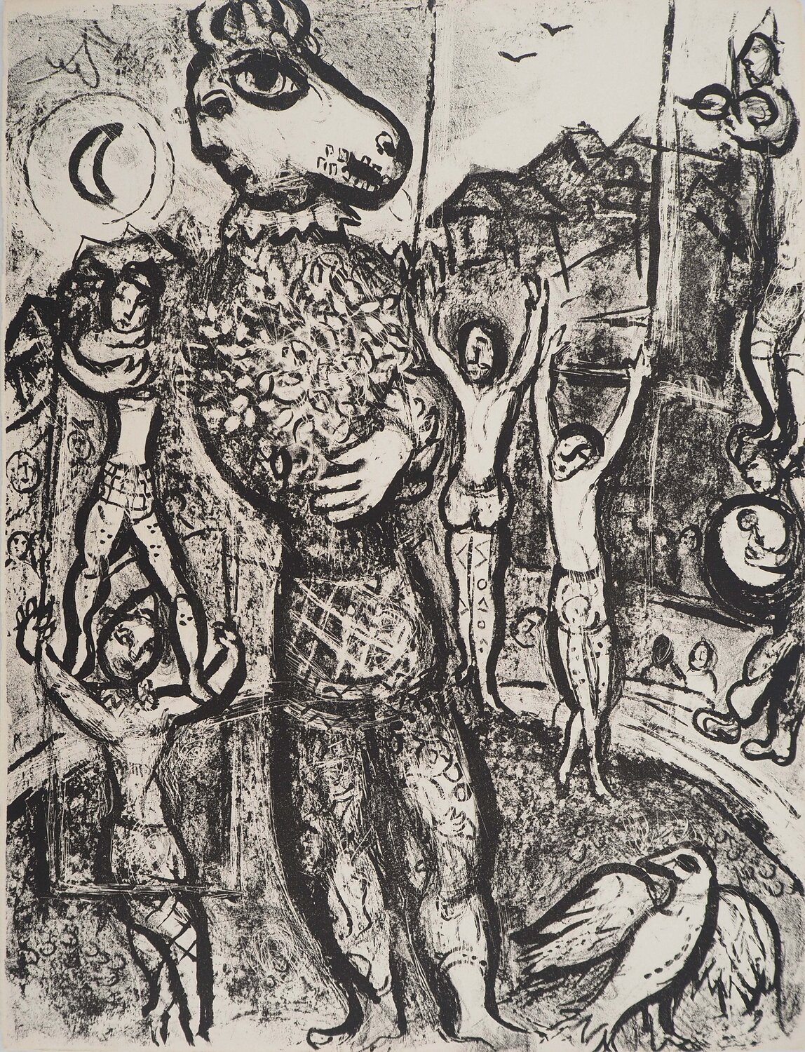 Cirque, L'artiste et son double, Lithographie originale Marc Chagall Stampa in vendita