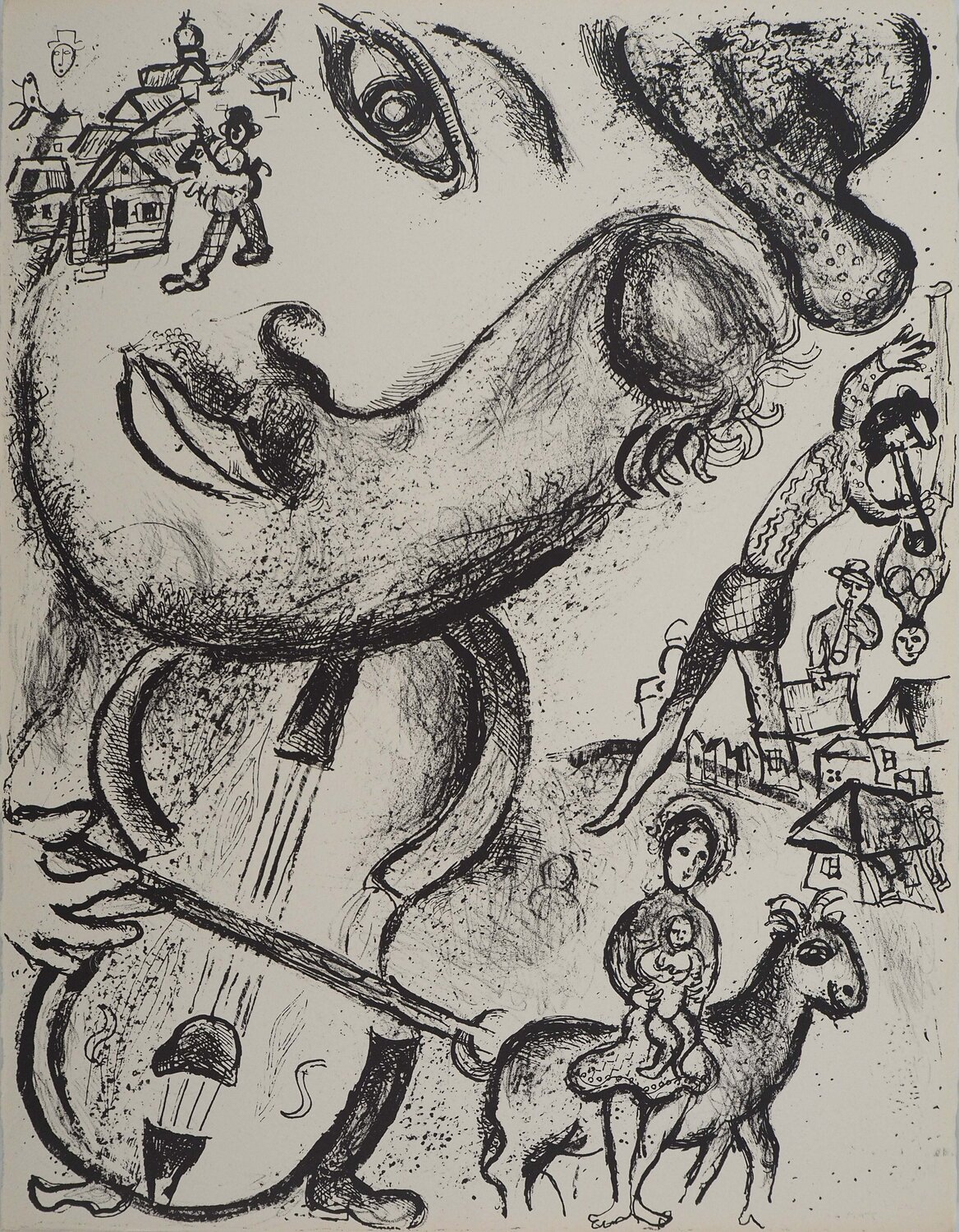 Cirque, Le violoniste et la maternité, Lithographie originale Marc Chagall Print for sale