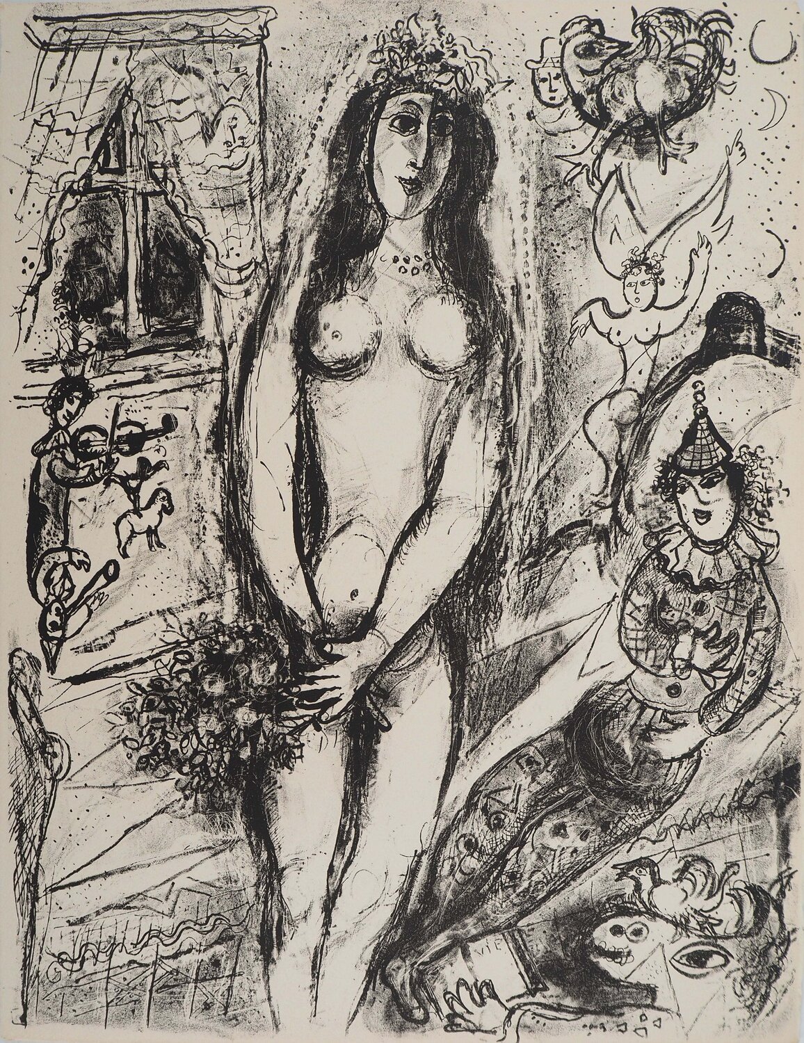 Cirque, Le voile de la mariée, Lithographie originale Marc Chagall Stampa in vendita