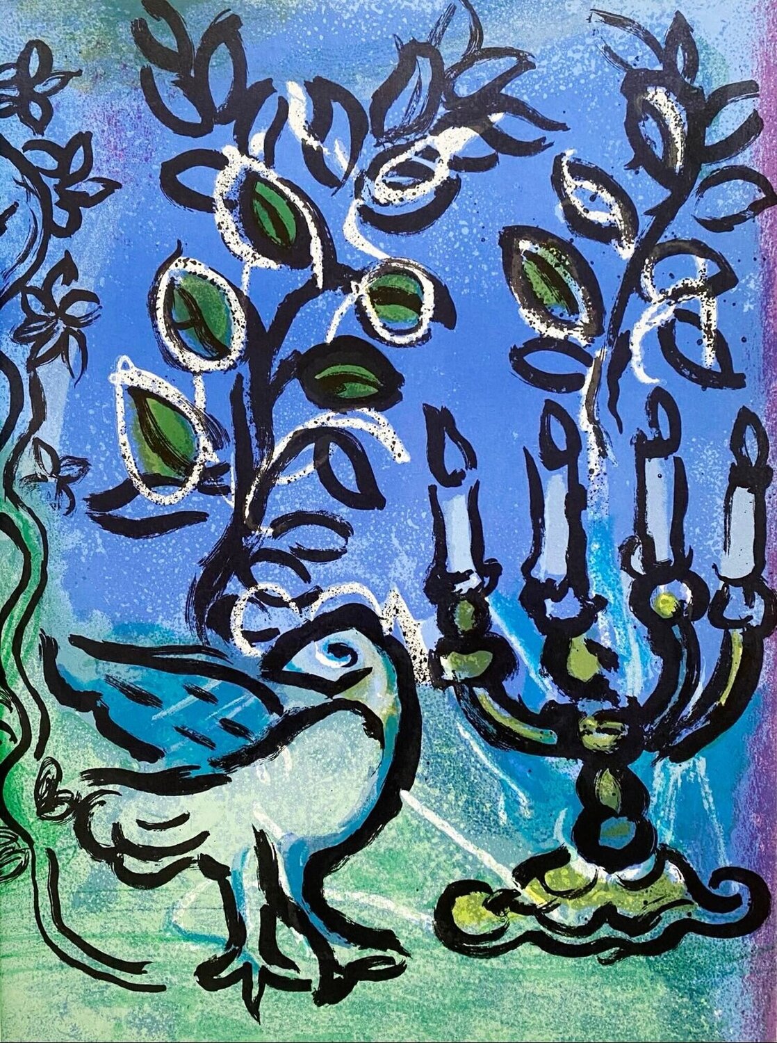 Oiseau et chandelier Menorah Marc Chagall