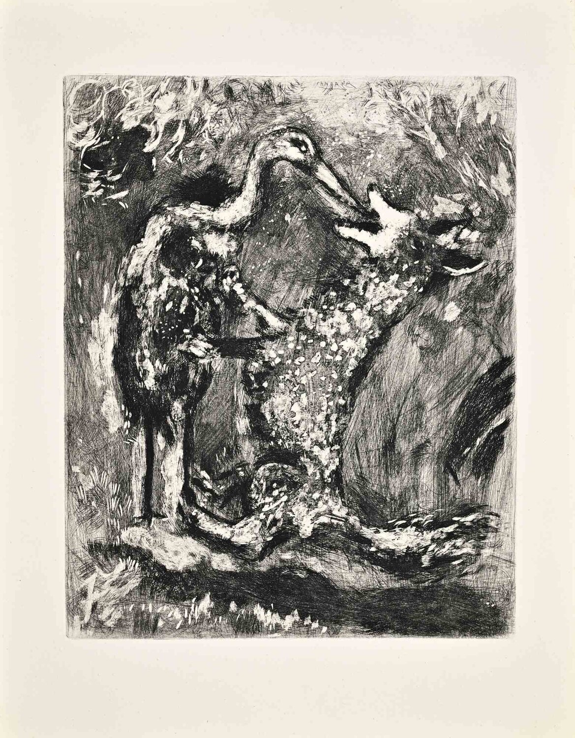 Le Loup et la Cigogne (The Wolf and the Stork) Marc Chagall Afdruk te koop