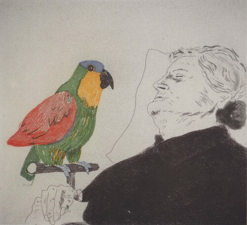 La mère de l'artiste au perroquet by David Hockney, Print for Sale on Singulart