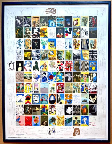 Visual Aid for Band Aid - designed, and hand signed and annotated by 104 renowned artists, with official signed COA de David Hockney, Impresión a la venta en Singulart