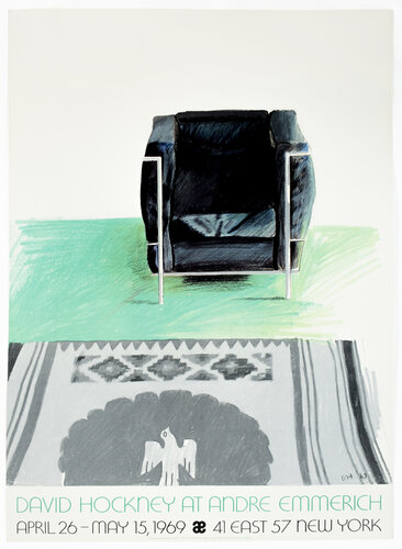Andre Emmerich Gallery 1969 (Corbusier Chair and Rug 1969) van David Hockney, Afdruk te koop op Singulart