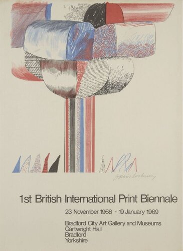 Hand Signed 1st British International Print Biennale Poster van David Hockney, Afdruk te koop op Singulart
