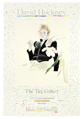 Tate Gallery 1980 (Celia in a Black Dress with White Flowers 1972) van David Hockney, Afdruk te koop op Singulart