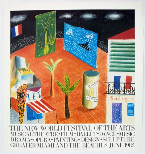 New World Festival of the Arts, Miami 1982 (Detail from The Zanazibar with Postcards 1980) van David Hockney, Afdruk te koop op Singulart