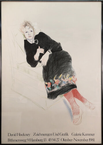Portrait of Celia In A Black Dress With Colored Border van David Hockney, Afdruk te koop op Singulart