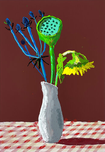 19th March 2021, Sunflower with Exotic flower van David Hockney, Afdruk te koop op Singulart