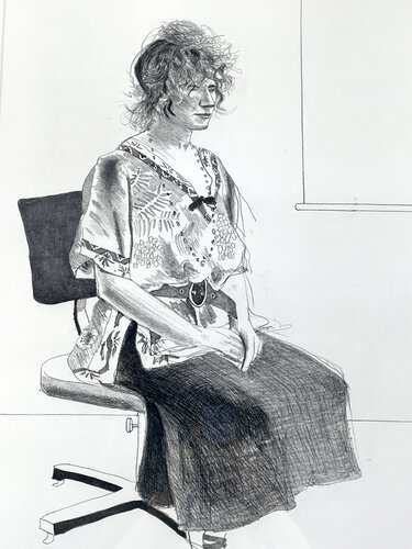 Celia Seated on an Office Chair (black state) van David Hockney, Afdruk te koop op Singulart