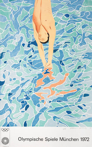 David Hockney Hand Signed 1972 Olympische Spiele Munchen, Munich Olympics from the edition of 200 van David Hockney, Afdruk te koop op Singulart