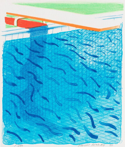 David Hockney Pool Made with Paper and Blue Ink for Book - Paper Pools, Swimming Pool van David Hockney, Afdruk te koop op Singulart