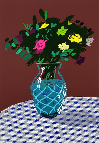 21st March 2021, Purple and Yellow Flowers in a Vase van David Hockney, Afdruk te koop op Singulart