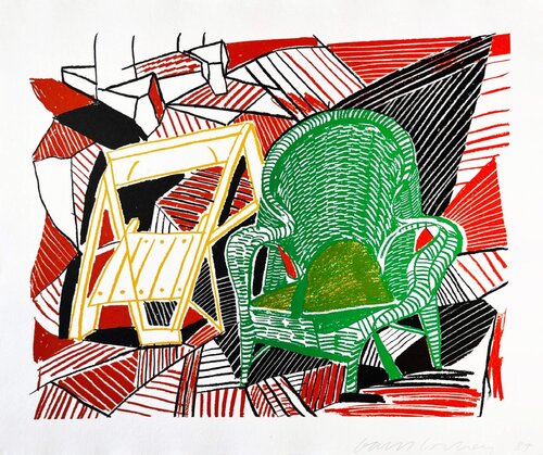 Two Pembroke Studio Chairs from the Moving Focus series van David Hockney, Afdruk te koop op Singulart
