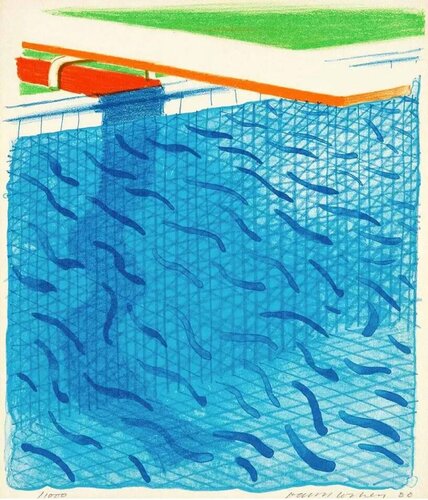 Pool Made With Paper and Blue Ink di David Hockney, Stampa in vendita su Singulart