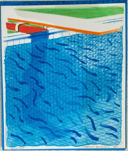 POOL MADE WITH PAPER AND BLUE INK FOR BOOK di David Hockney, Stampa in vendita su Singulart
